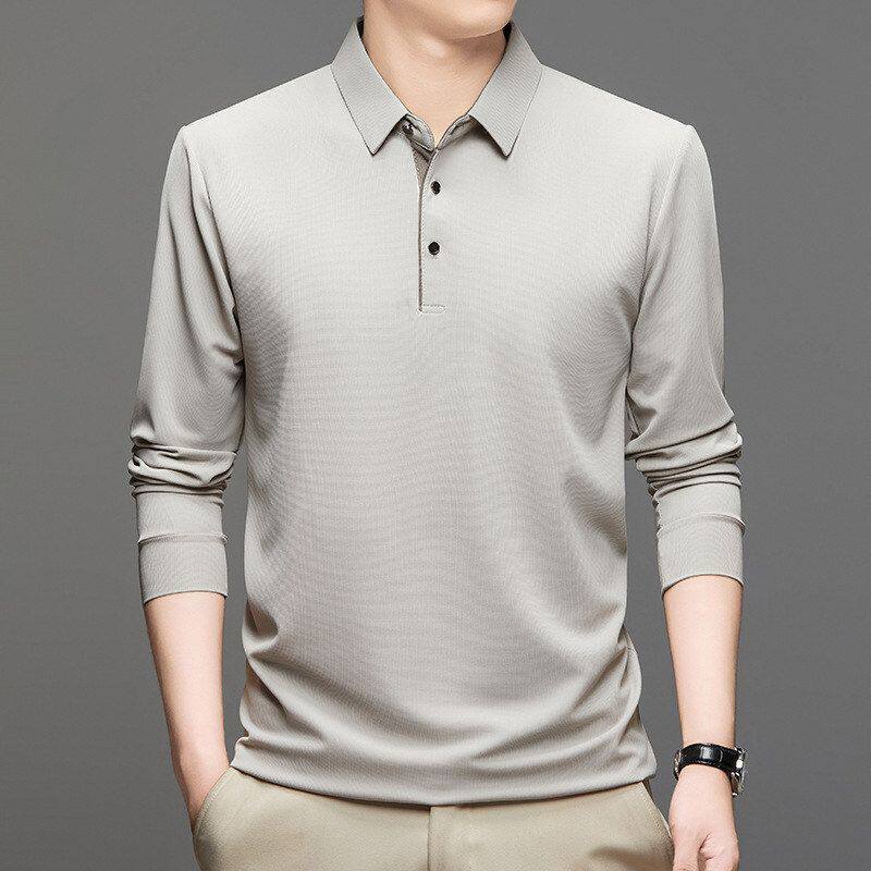 薄款弹力打底男式跨境外贸t恤olo冰丝春秋季衫中年p长袖休闲上衣