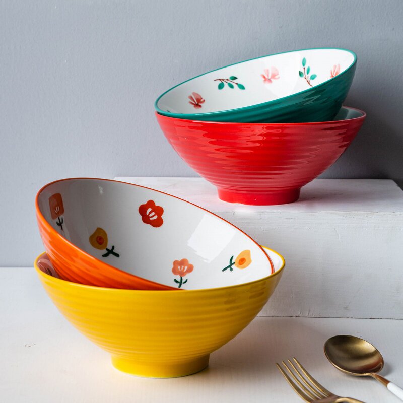 Modern housewife's original flower rhyme household large size instant noodle bowl