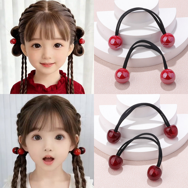 新年红色双球皮筋儿童扎辫子绕绕双头发绳高弹力樱桃发圈简约发饰