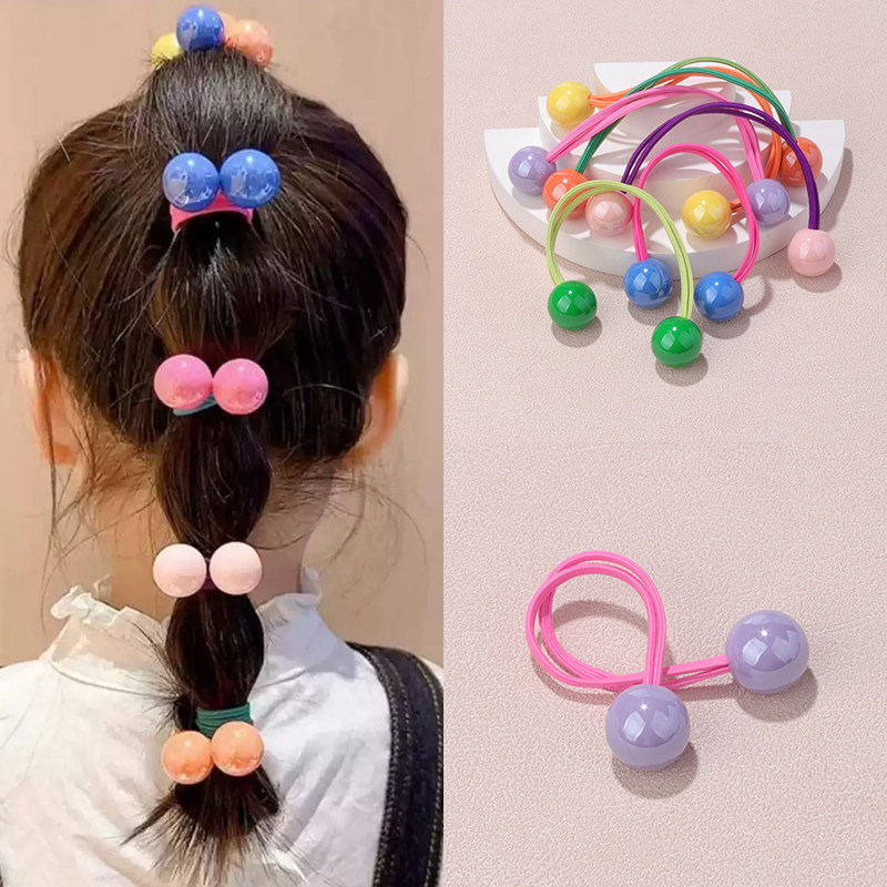 儿童花式扎马尾高弹力皮筋透亮球球双头绕绕发绳宝宝糖果彩色发圈