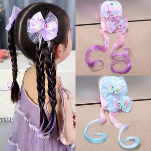 可爱儿童编发假发丝卷发发夹甜美宝宝扎辫子发卡卡通蝴蝶结发绳