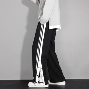 2025男款新款夏季排扣裤男篮球长裤宽松直筒运动卫裤休闲百搭裤子