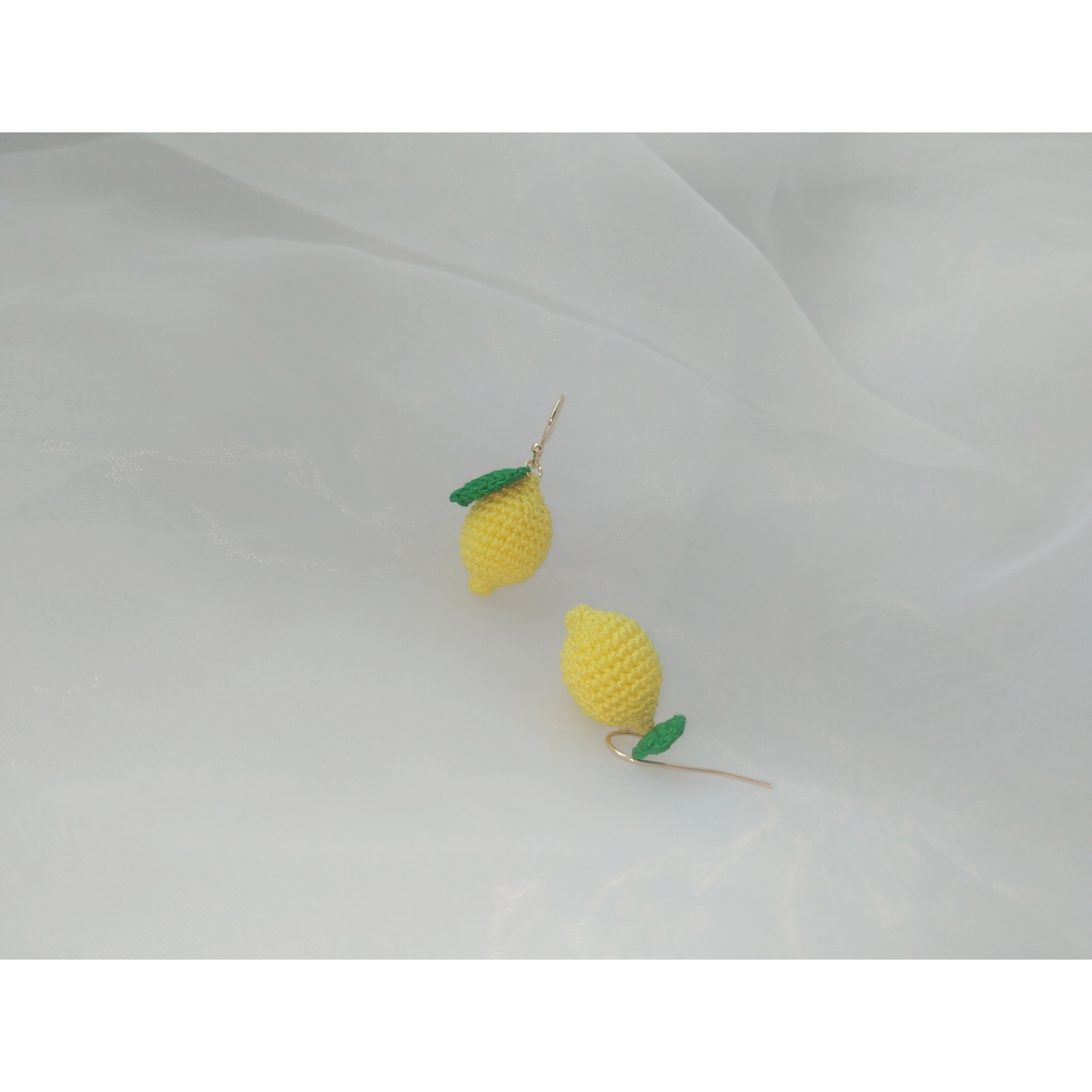 【sugar手作】纯手工钩针编织微钩蕾丝线清新小柠檬耳钉耳环耳饰