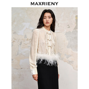 上衣 奥莱 MAXRIENY新中式 廓形流苏盘扣丝绒衬衫