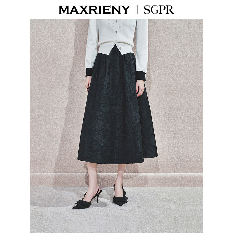 【奥莱】MAXRIENY精致浪漫感提花半裙收腰伞摆长裙