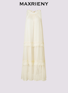 【奥莱】MAXRIENY杏黄色挂脖宽松A型连衣裙