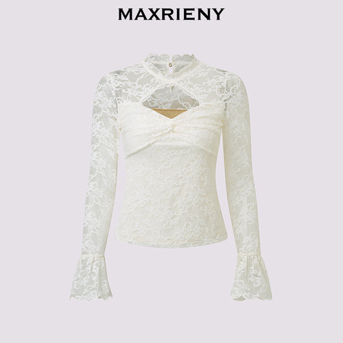 【奥莱】MAXRIENY精致蕾丝木耳边蕾丝衫上衣