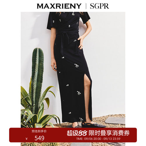 不规则收褶包臀半裙，不规则扭结，精致刺绣