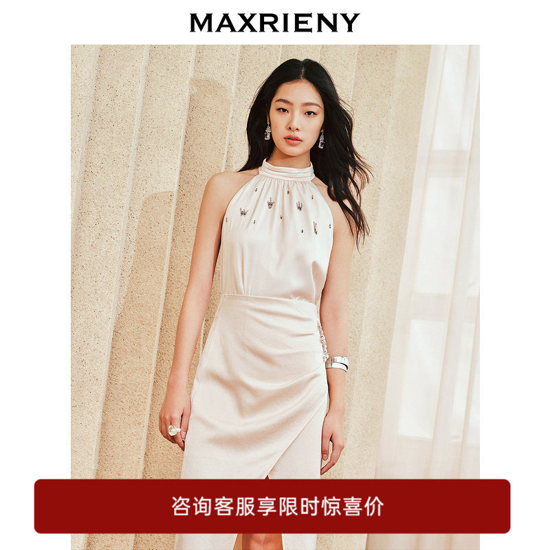 【奥莱】MAXRIENY淑女感钉珠上衣女挂脖衬衫图片