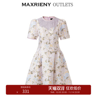 连衣裙重工A字裙 MAXRIENY高腰碎花短裙秋泡泡袖 奥莱