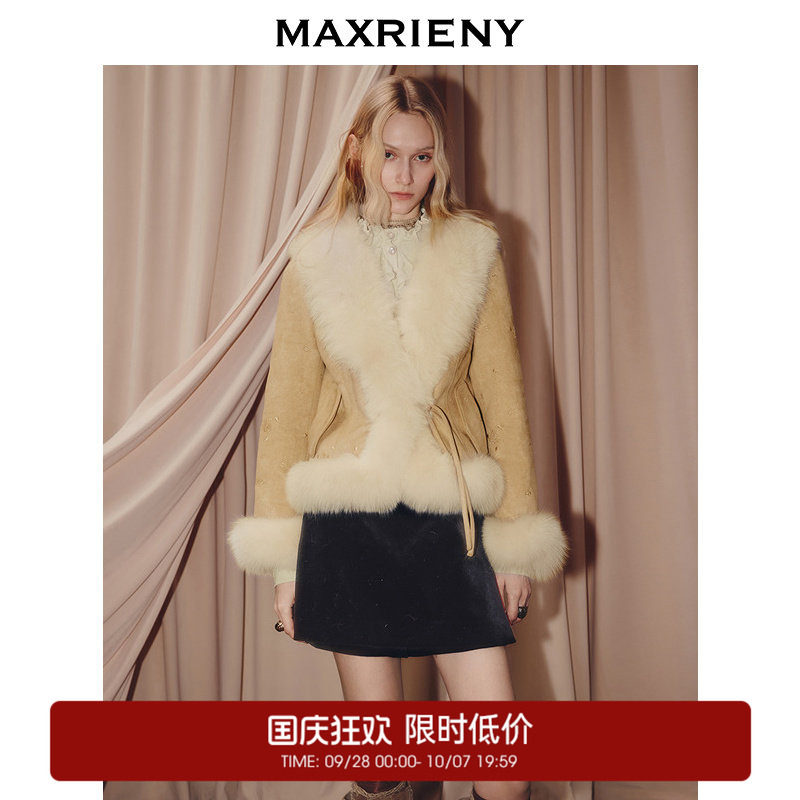 【奥莱】MAXRIENY狐狸毛领羽绒服女款麂皮巴恩风外套慵懒感图片