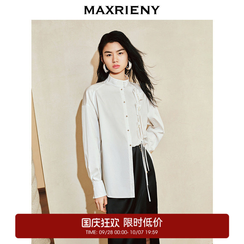 【奥莱】MAXRIENY复古艺术感中式立领玉兰衬衫图片