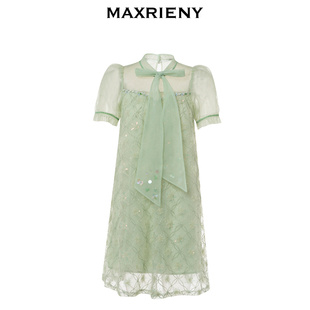 园艺风网纱连衣裙夏感泡泡袖 MAXRIENY欧式 裙子 奥莱
