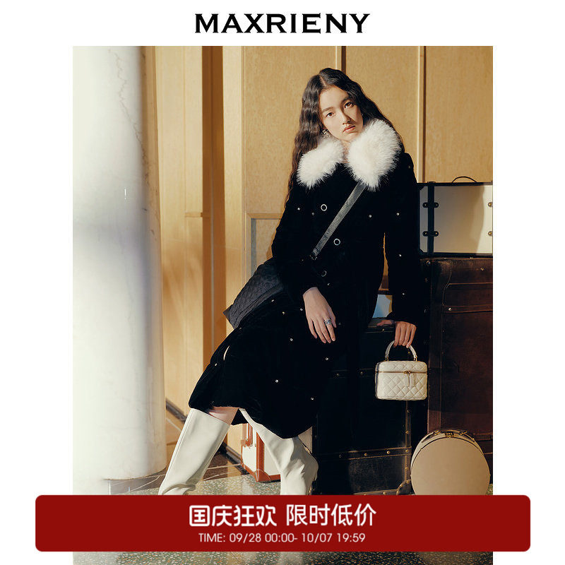 【奥莱】MAXRIENY收腰羽绒服中长款蝴蝶结系带外套图片