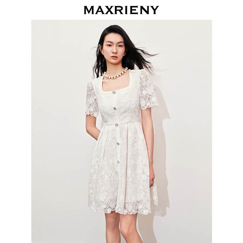 【奥莱】MAXRIENY浪漫华丽感玫瑰珠饰蕾丝连衣裙