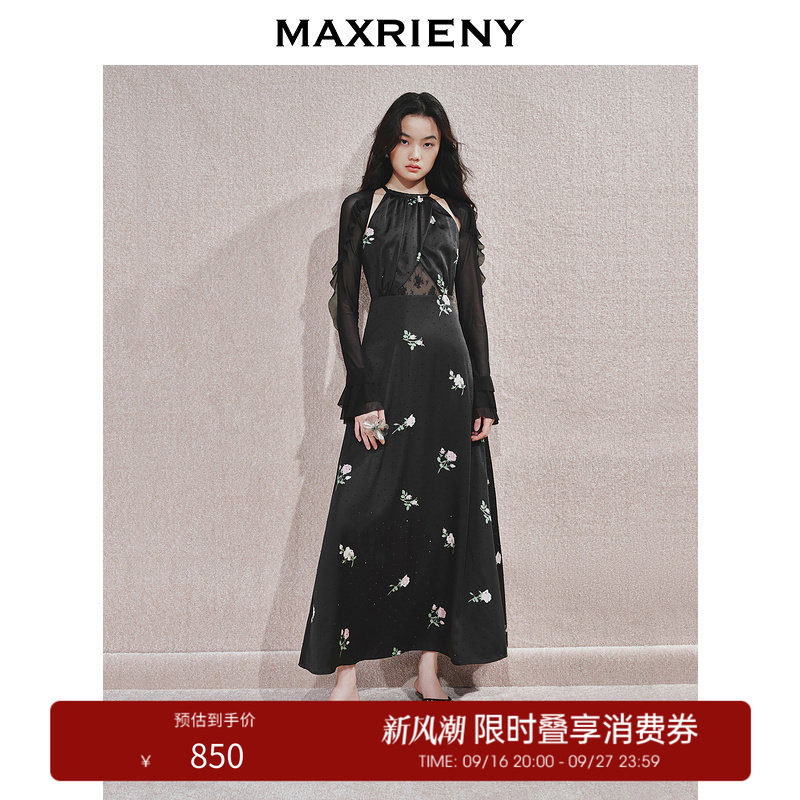 【奥莱】MAXRIENY华丽宫廷风玫瑰蕾丝连衣裙气质图片