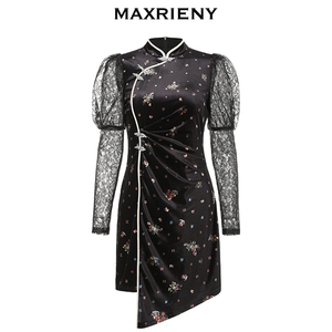 【奥莱】MAXRIENY春连衣裙女旗袍改良版年轻款时尚收腰显瘦气质