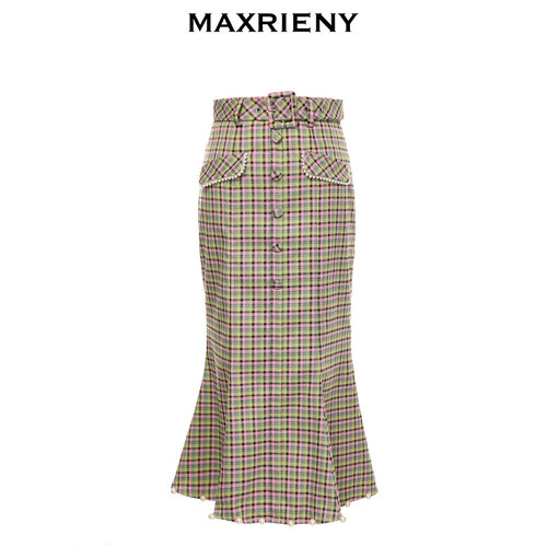 MaxRieny格纹半身裙洋气