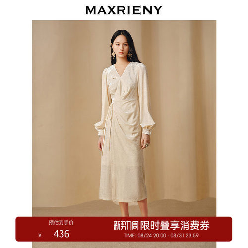 法式复古感的围裹绑带丝绒连衣裙，前中抽褶