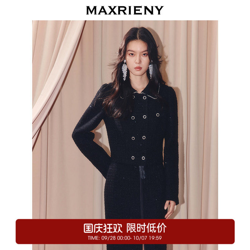 【奥莱】MAXRIENY粗花呢双排扣小香风短外套女穿搭图片