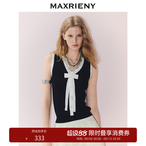 撞色蝴蝶结马甲针织，蝴蝶结绑带，黑白撞色