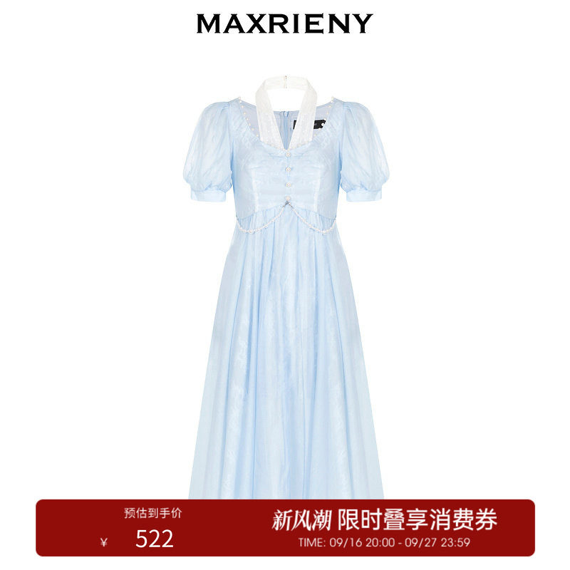 【奥莱】MAXRIENY欧式公主裙泡泡袖裙法式复古雪纺连衣裙图片