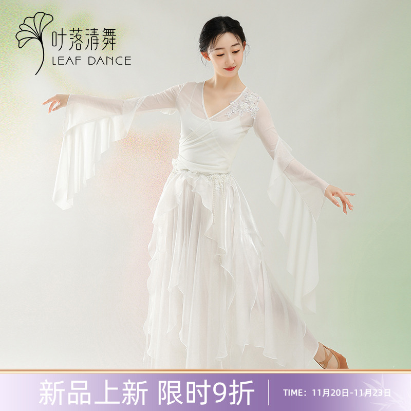 叶落清舞古典舞流光花瓣裤裙飘逸仙气舞蹈服中国舞网纱开衫练功服