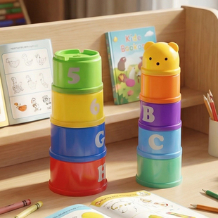 儿童套环套杯木质玩具套环套杯 彩虹套圈叠叠乐儿童启蒙积木益智