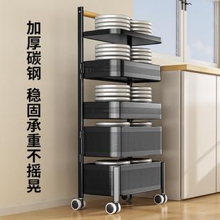 厨房置物架小推车多层旋转收纳架蔬菜调料品夹缝移动多功能放置架
