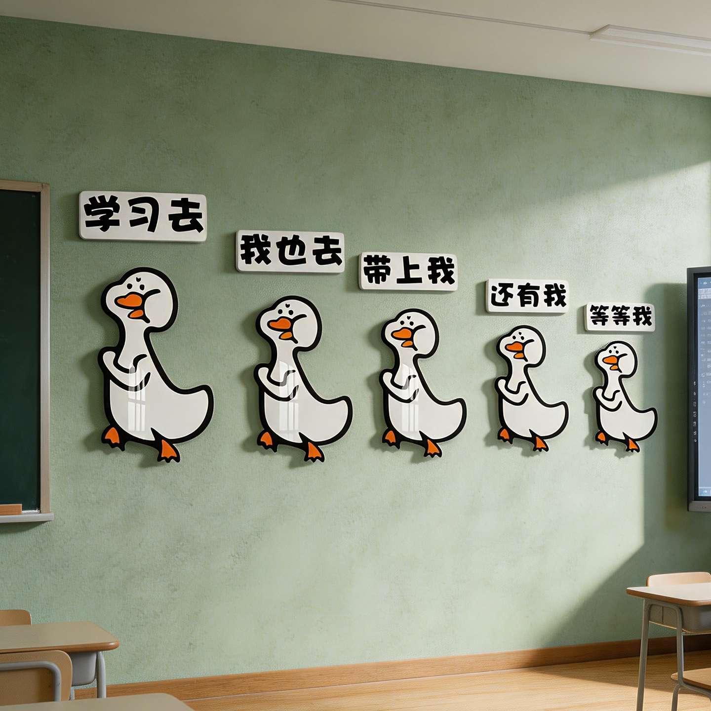 教室班级励志加油鸭墙贴