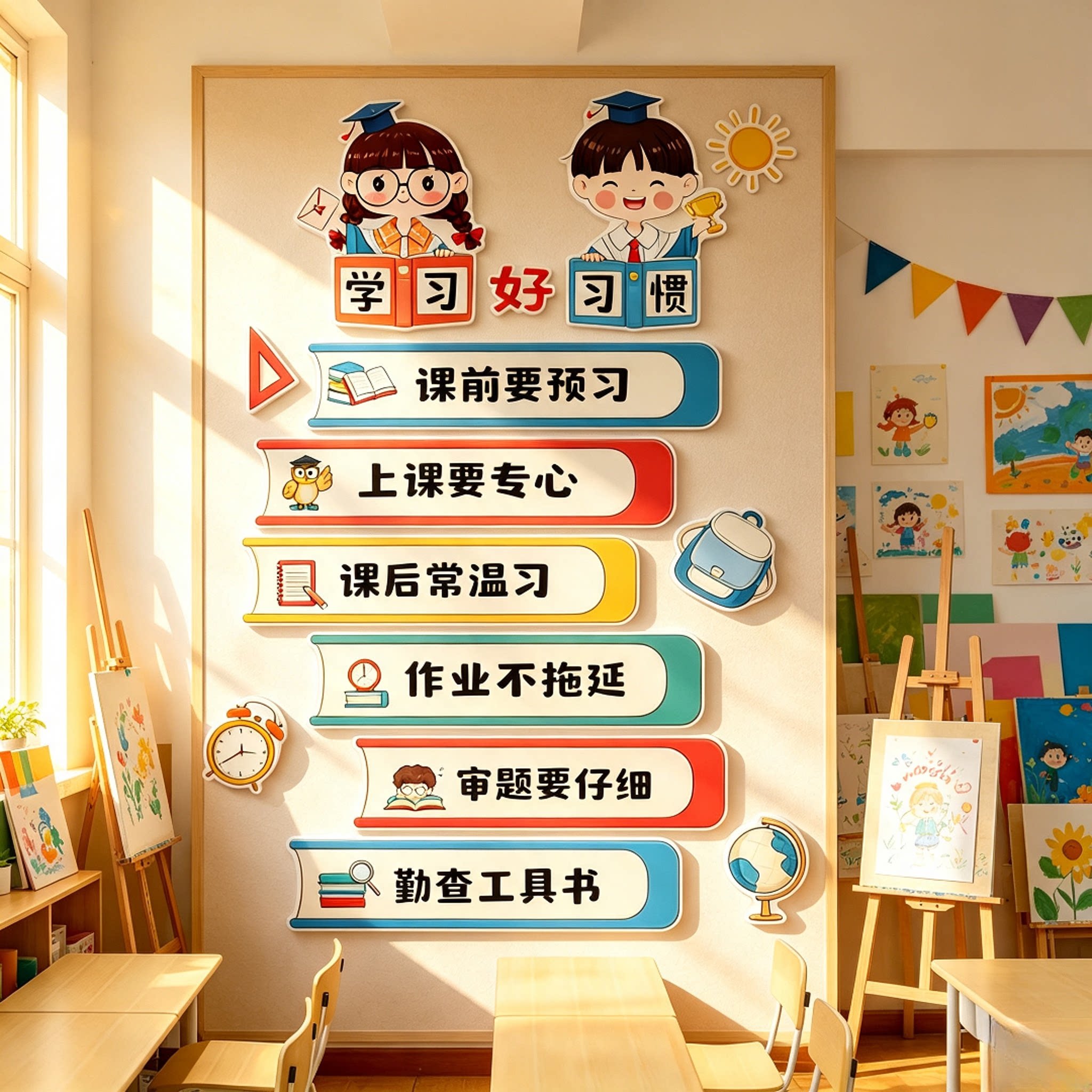 学习好习惯励志标语墙贴3D立体