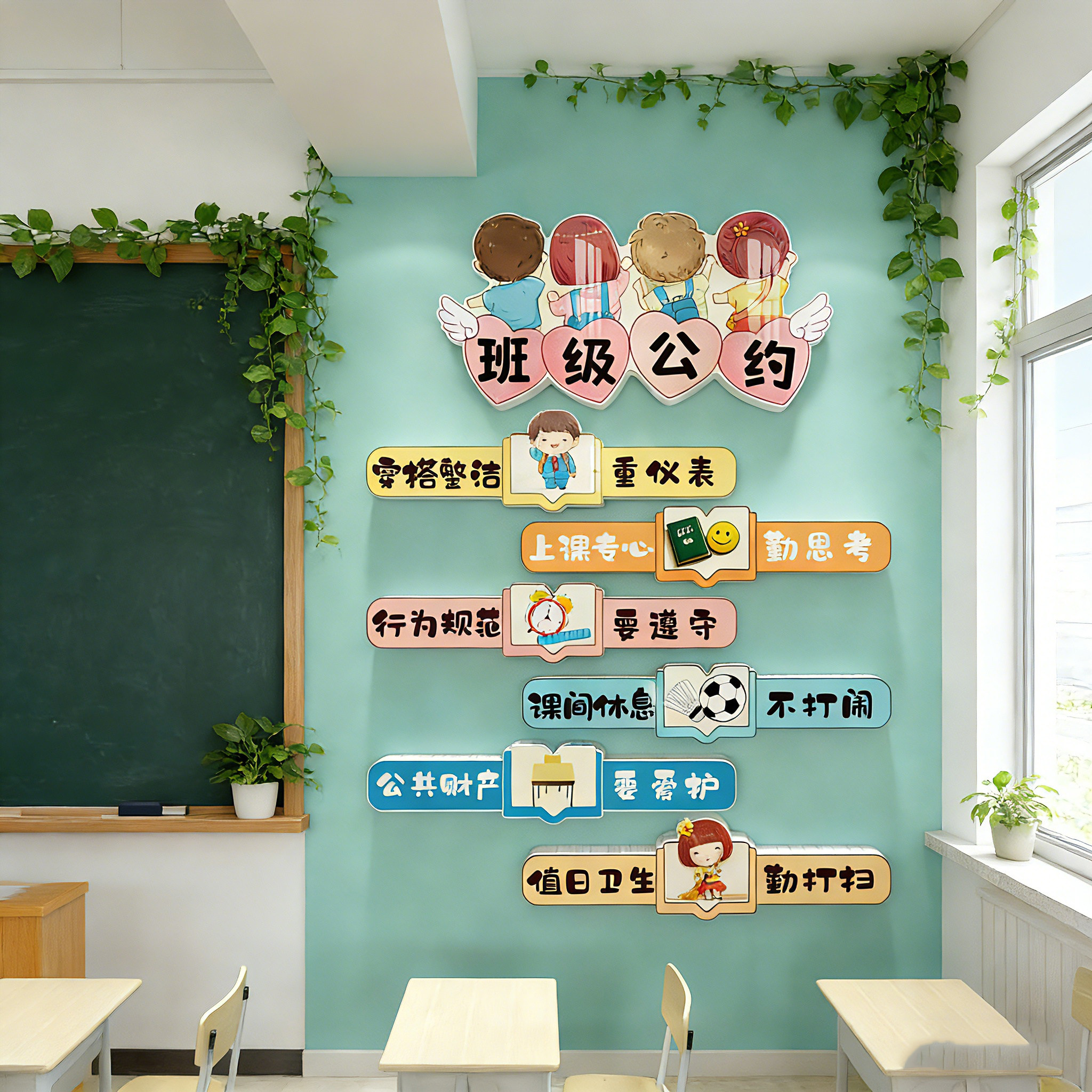 班级公约防水立体卡通文化墙贴