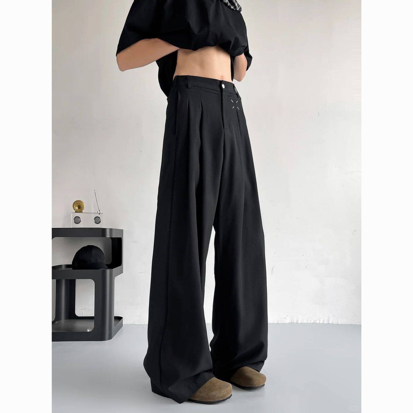 高级感cleanfit黑色西裤男女秋冬季垂感宽松休闲职业西装裤废土风