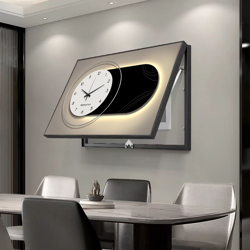 简约轻奢电表箱装饰画带钟表新款弱电箱遮挡时钟免打孔开关盒挂画