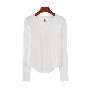 T恤a140 纯色圆领收腰显瘦不规则弧形下摆长袖 德绒内搭秋冬季 新款