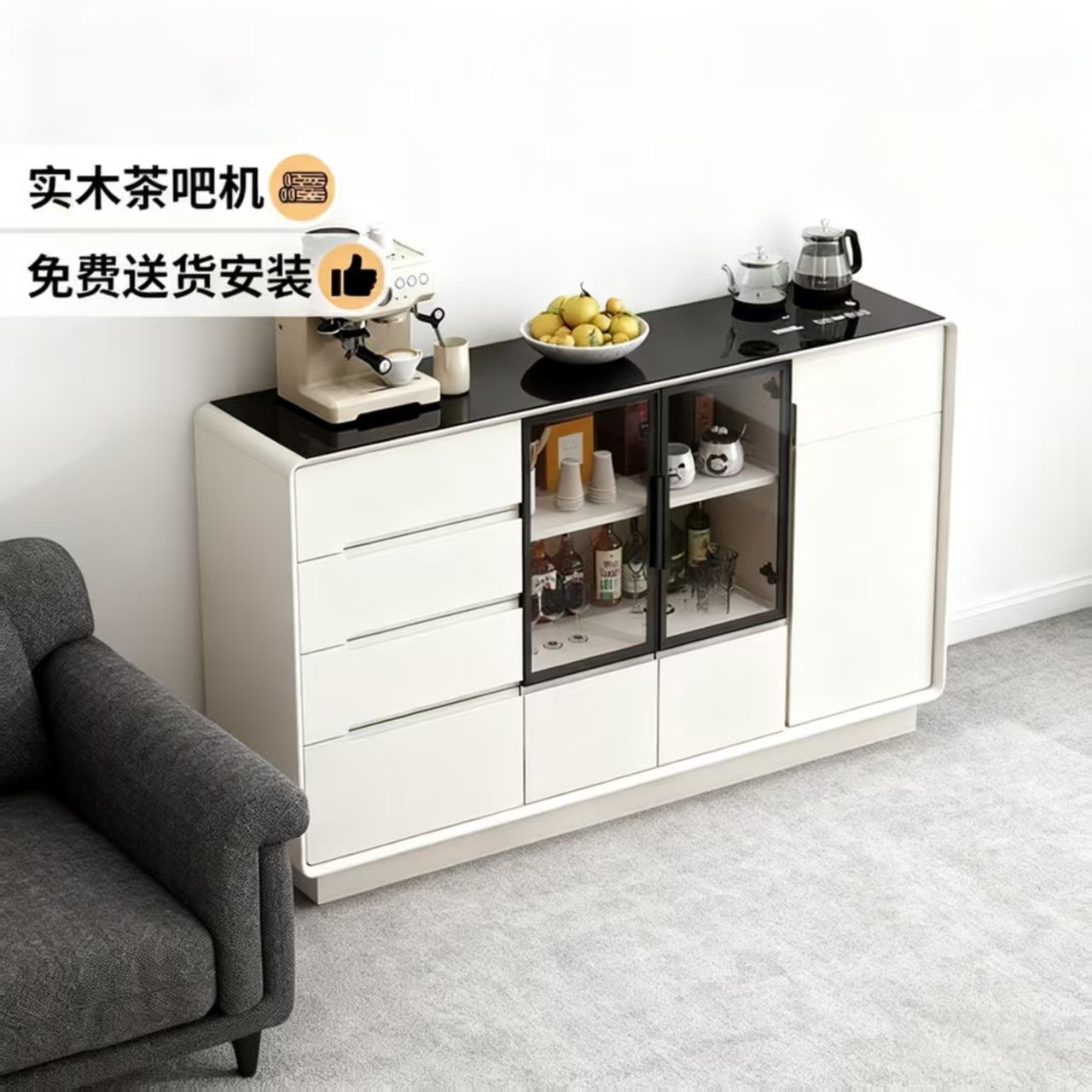 客厅实木智能茶吧机餐边柜靠墙茶水柜一体水吧台带烧水壶2025新款