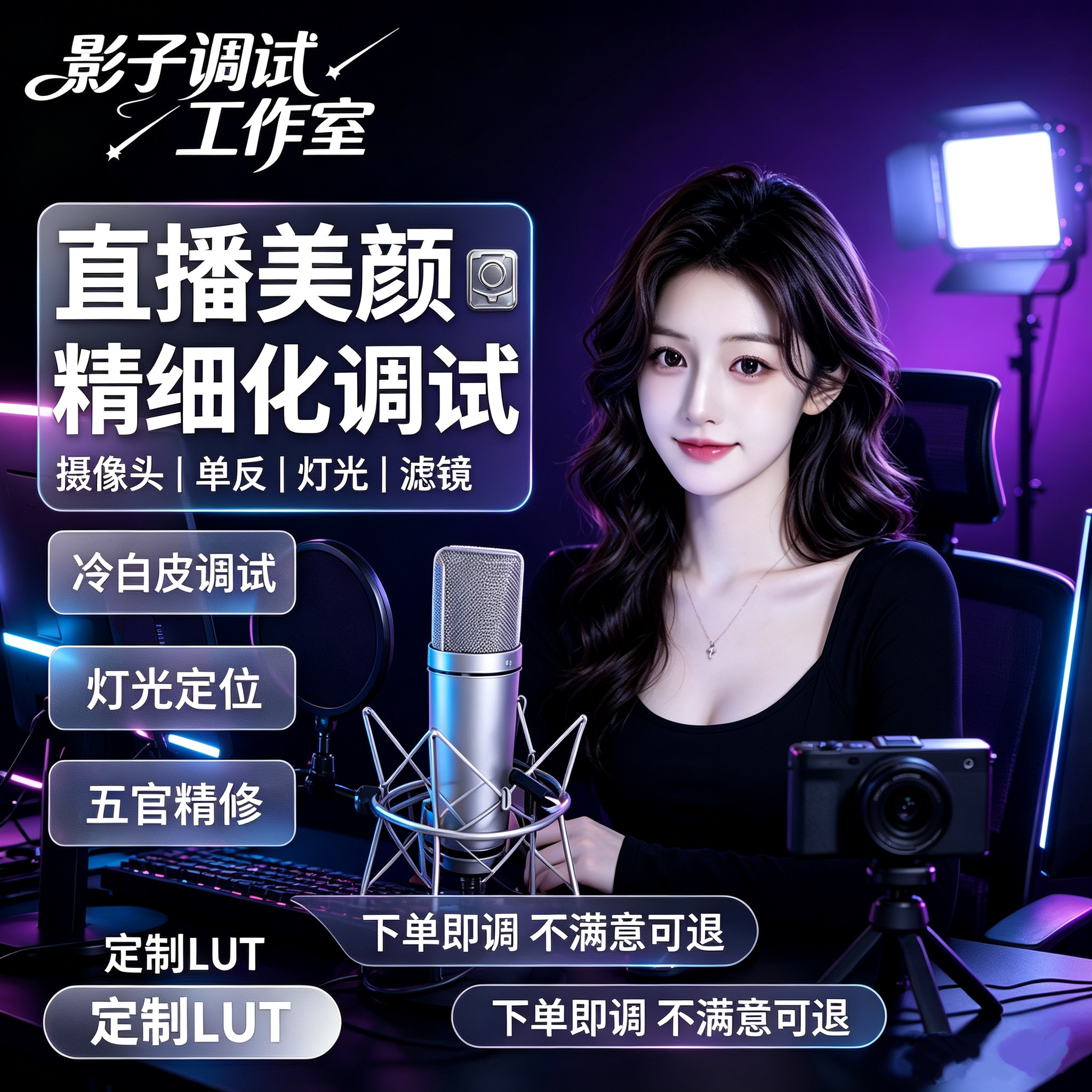 相机美颜直播视频调试摄像头精调团播适用索尼佳能相机抖音直播间图片