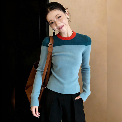 多巴胺小众设计撞色圆领