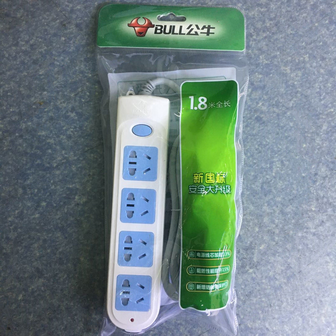 公牛插座GN601长1.8米4插孔插线板插排防触电保护门办公工程家用