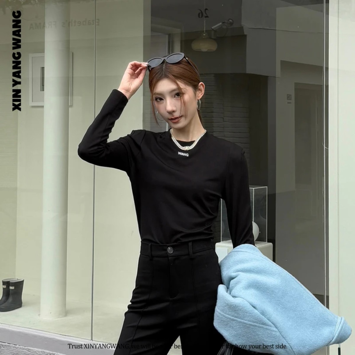 XYW设计师品牌白色长袖秋冬新款T恤打底衫XYW240T15