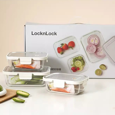乐扣不锈钢盖玻璃保鲜盒密封