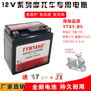 适用雅马哈飞致150摩托车电池巧格i赛鹰125福喜AS125 JYM150电瓶