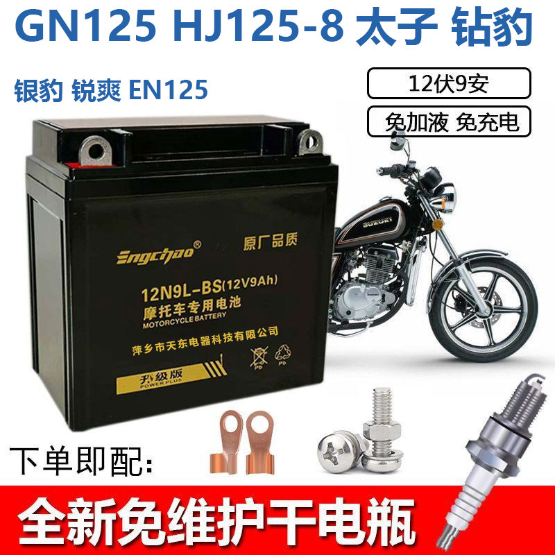 12N9-BS摩托车电瓶GN125 HJ125-8太子 钻豹 银豹 锐爽EN125蓄电池