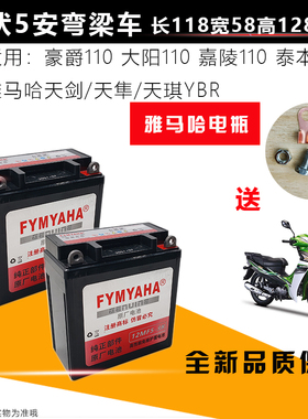 雅马哈摩托车电瓶12v5ah适用于豪爵喜运110弯梁车天剑125干蓄电池