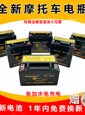 统一12V摩托车电瓶12v9a免维护干蓄电池125弯梁车踏板车通用7ah