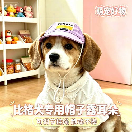 比格专用幼犬狗狗帽子小狗宠物狗露耳朵遮阳帽大型犬夏季防晒装扮