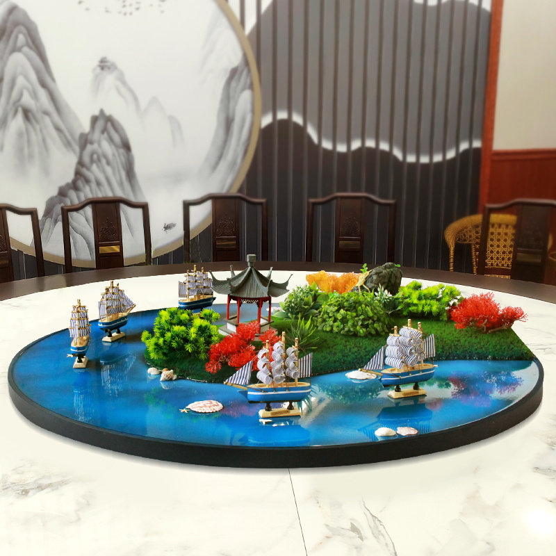 酒店桌转盘中间插花1m景观装饰圆桌中间装饰桌核心创意帆船桌花
