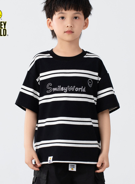 童装夏季男童女童条纹短袖T恤新款休闲运动上衣中大童S25217T012