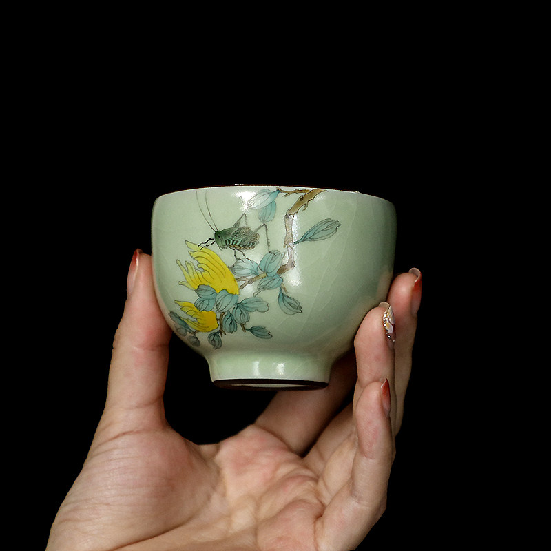 东方窑高档汝窑主人杯开片可养品茗杯个人专用茶碗景德镇陶瓷茶具