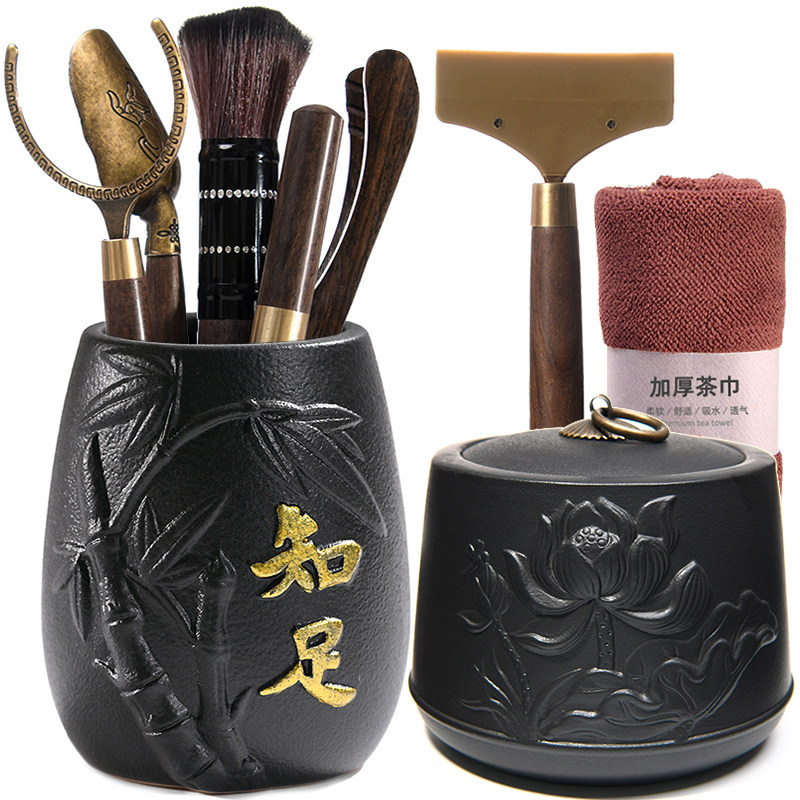 茶道六君子套装茶针黑檀茶勺茶筒功夫茶具配件大全6件套泡茶工具